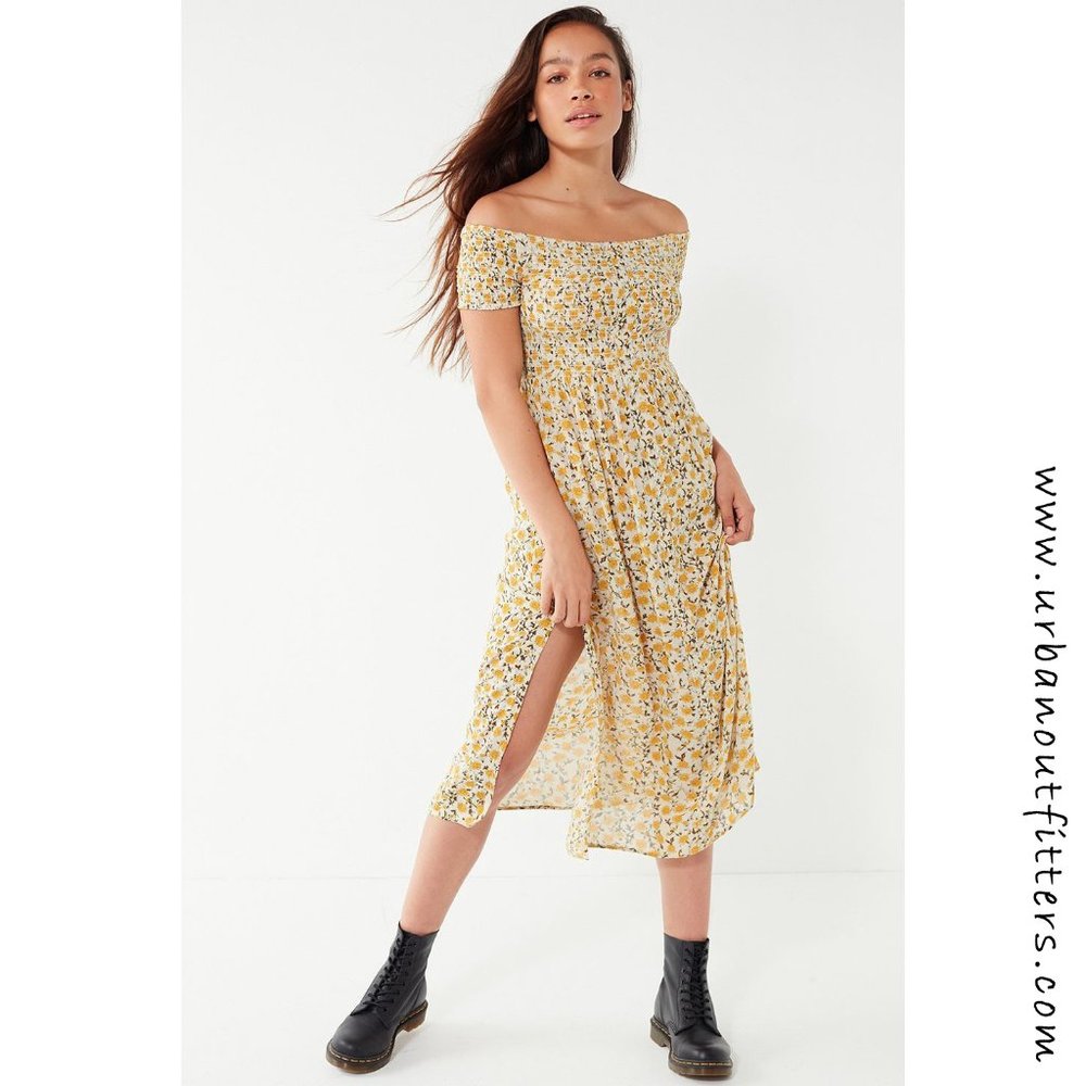UO Monica Smocked Off the Shoulder Midi Dress